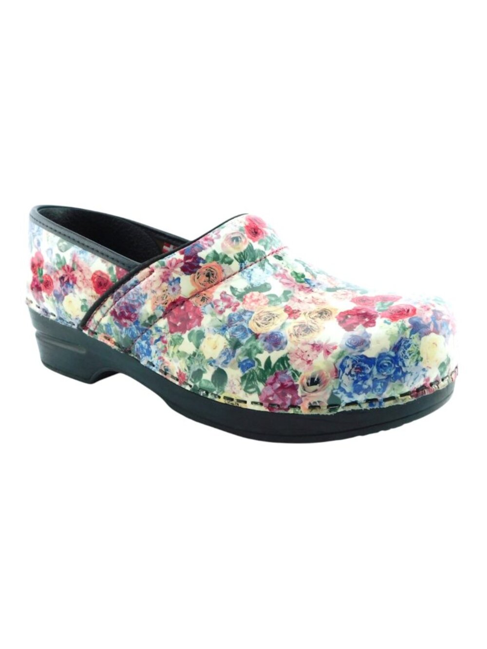 SANITA Floral Rose Patent Leather Clogs Shoes 40